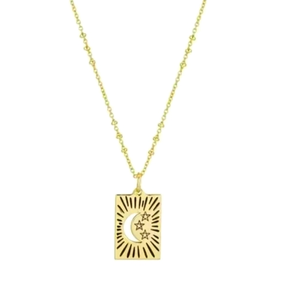 NWT Gold Flash Plated Talisman Pendant Necklace Dream Moon & Stars 16" Unwritten - Picture 2 of 4